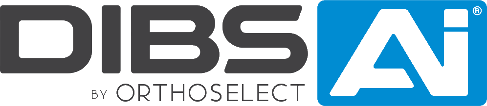 DIBS AI by Orthoselect logo featuring dark text and blue geometric design element